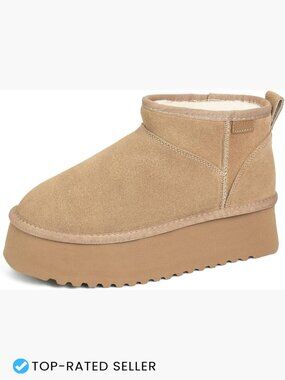 Genuine Suede Platform Ankle Snow Boots Cozy Stretch Wool Insole Anti-Slip